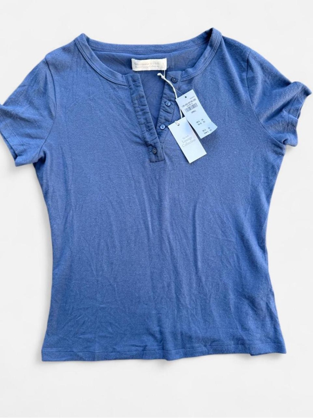 NWT Abercrombie & Fitch Lounge Collection Henley Baby Tee Dusty Blue S